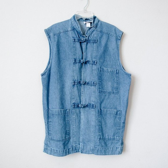 Vintage 1990s Denim Jean Vest Jacket Utility - Picture 4 of 8